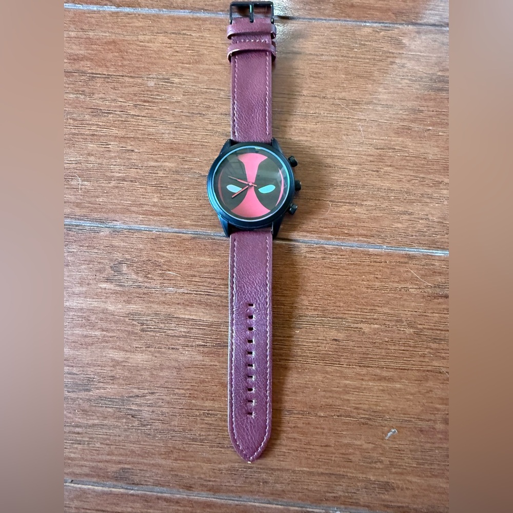 Marvel Deadpool Watch | Red Leather Strap | Accutime Quartz Watch